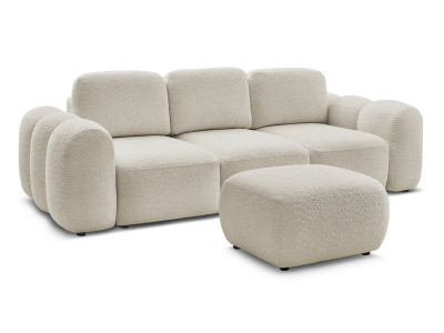 Canapé droit convertible coffre 3 places MONTAIGNE tissu bouclette avec pouf