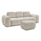 Canapé droit convertible coffre 3 places MONTAIGNE tissu bouclette avec pouf