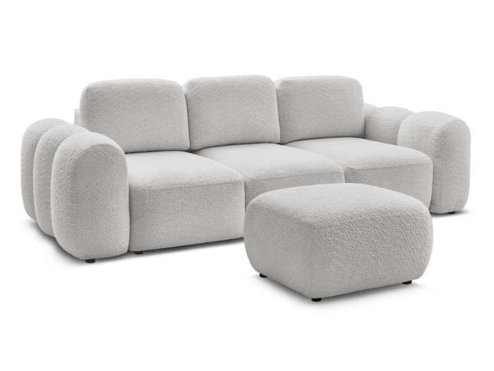 Canapé droit convertible 3 places MONTAIGNE tissu bouclette avec pouf