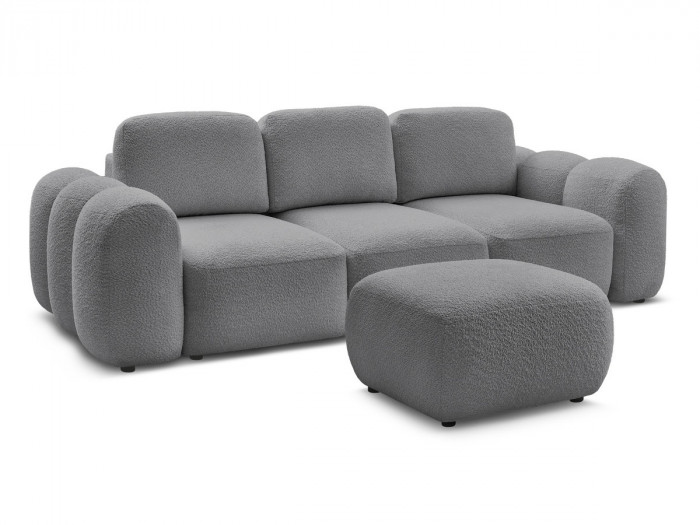 Canapé droit convertible 3 places MONTAIGNE tissu bouclette avec pouf