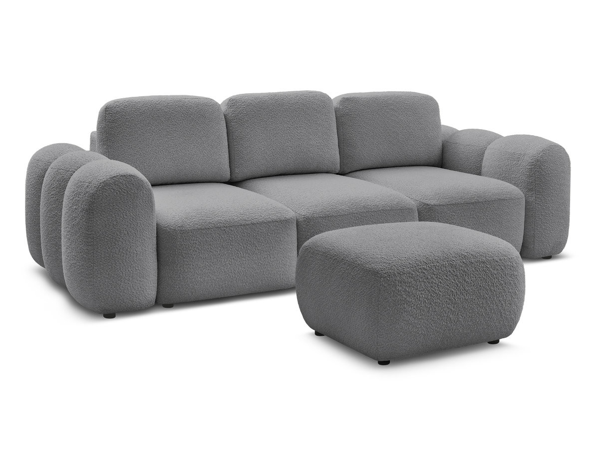 Canapé droit convertible coffre 3 places MONTAIGNE tissu bouclette avec pouf