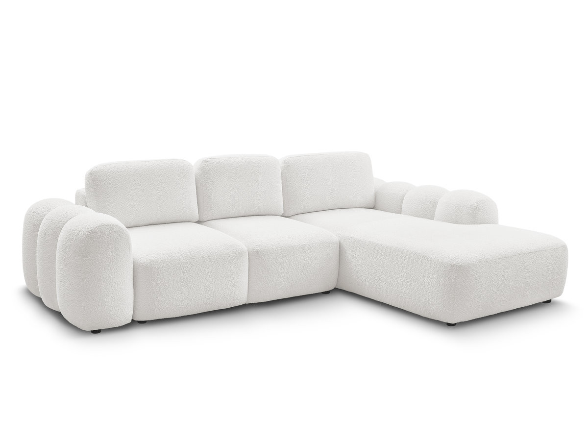 Canapé d'angle convertible coffre grande méridienne MONTAIGNE tissu bouclette
