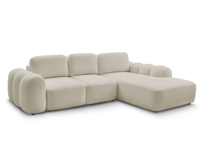 Canapé d'angle convertible coffre grande méridienne MONTAIGNE tissu bouclette