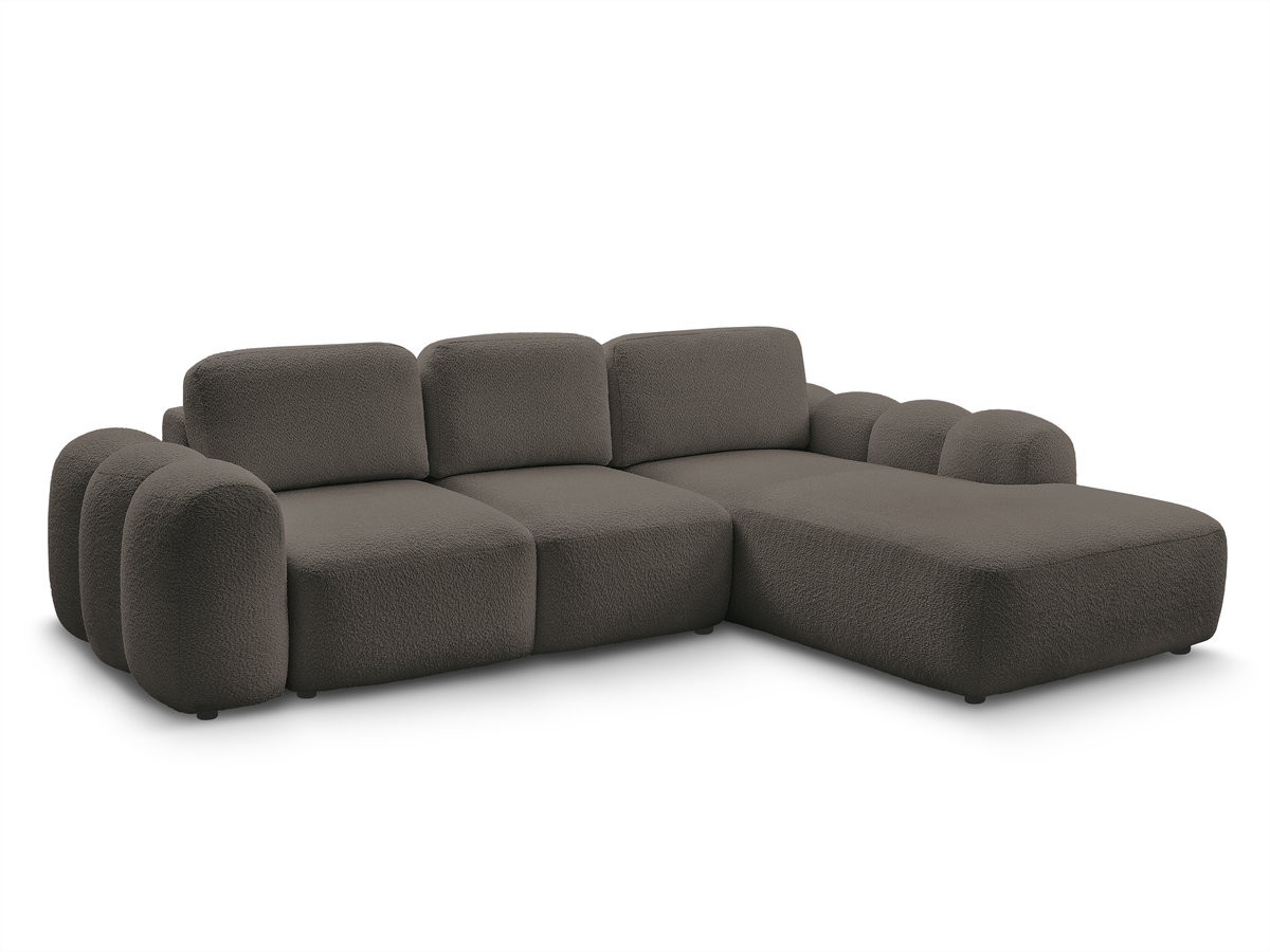 Canapé d'angle convertible coffre grande méridienne MONTAIGNE tissu bouclette