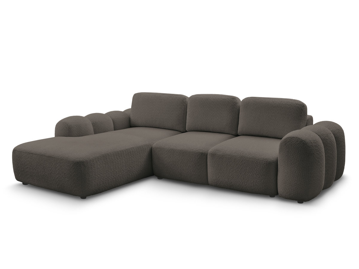 Canapé d'angle convertible coffre grande méridienne MONTAIGNE tissu bouclette