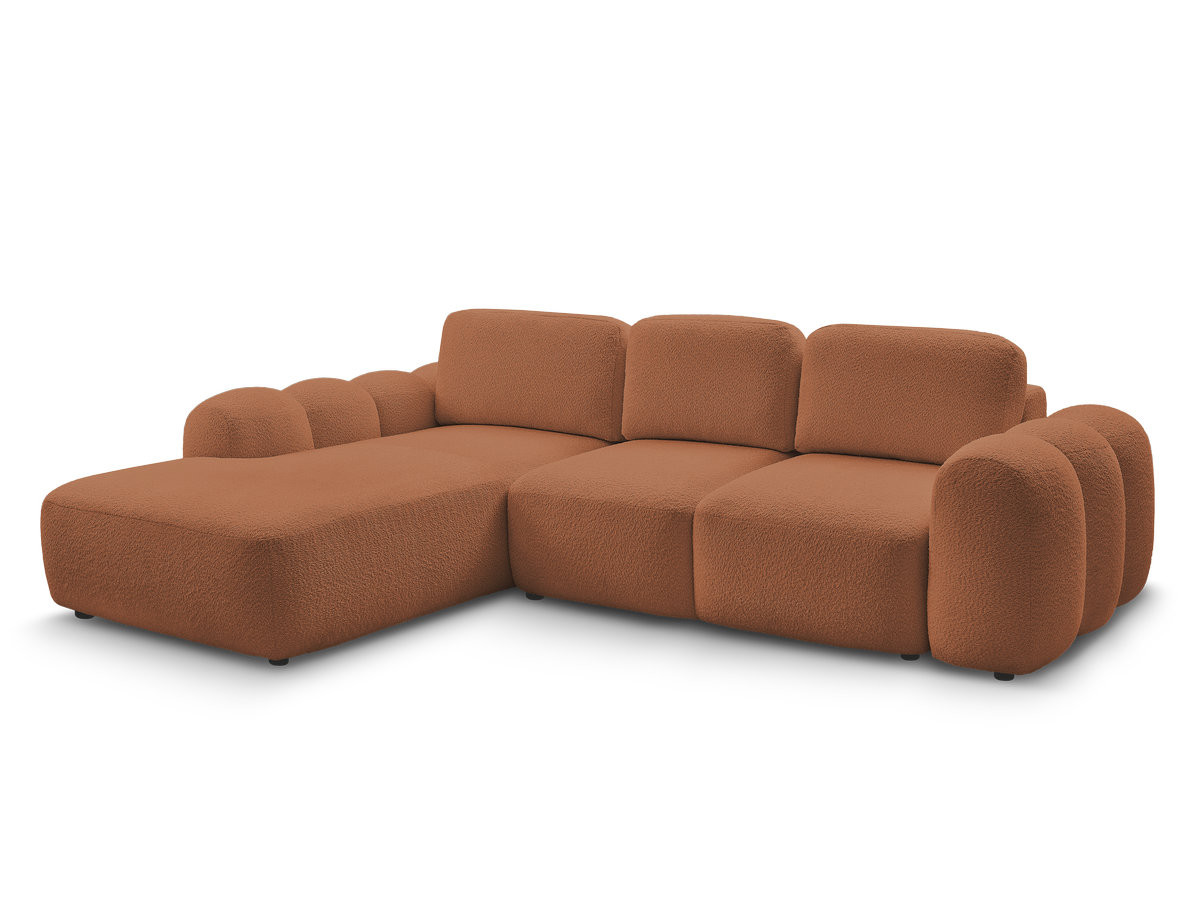 Canapé d'angle convertible coffre grande méridienne MONTAIGNE tissu bouclette