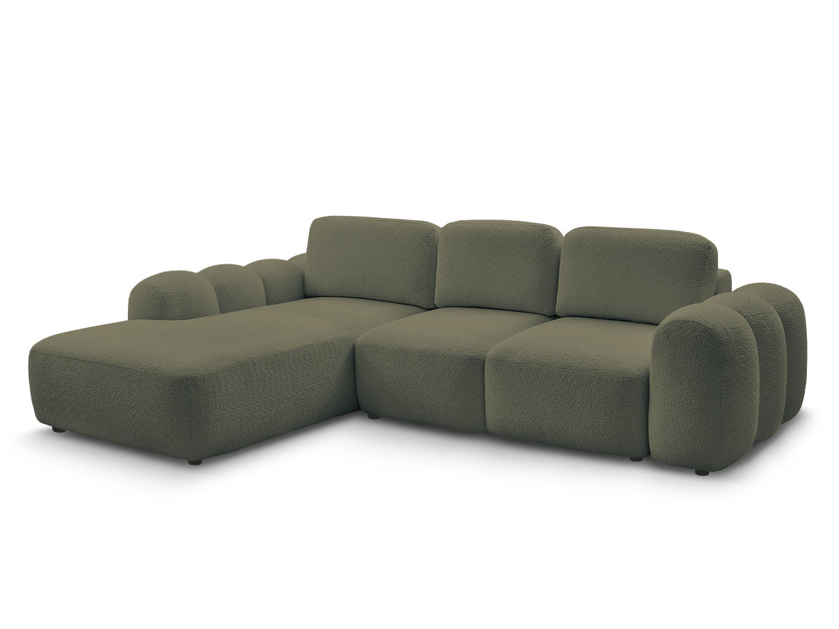 canapé d'angle convertible coffre grande méridienne montaigne tissu bouclette gekleurd vert