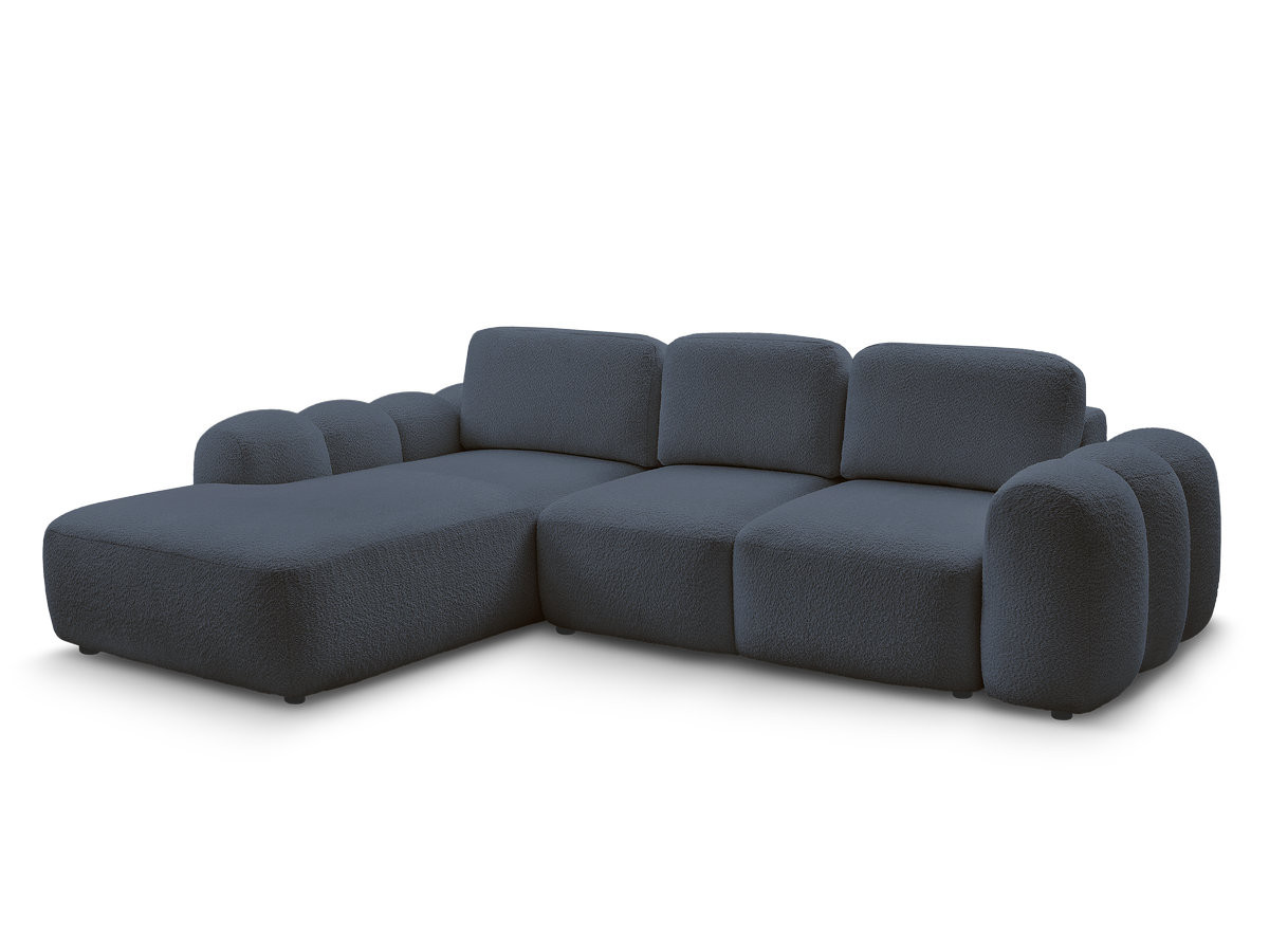 canapé d'angle convertible coffre grande méridienne montaigne tissu bouclette gekleurd bleu foncé