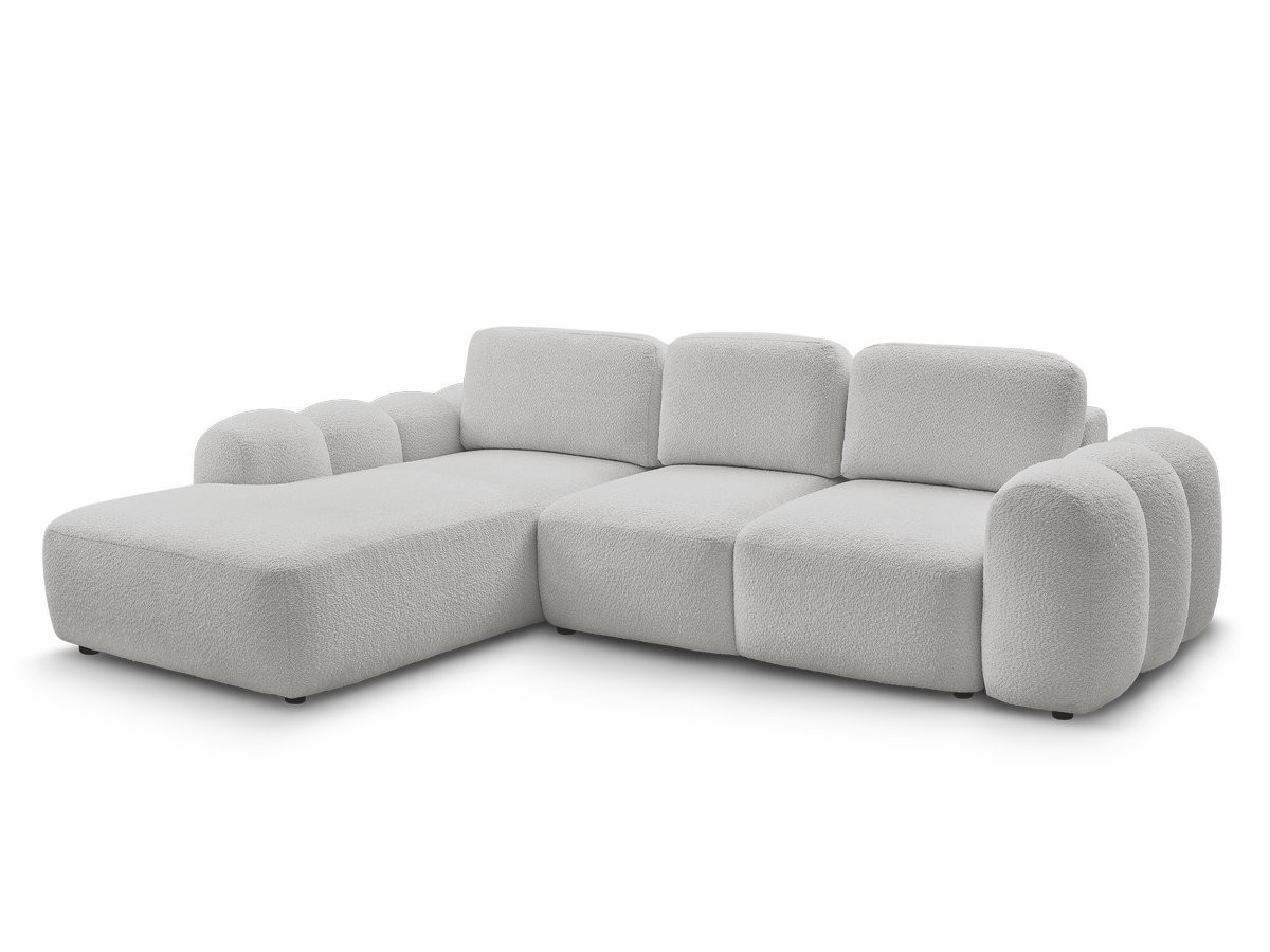 canapé d'angle convertible coffre grande méridienne montaigne tissu bouclette gekleurd gris clair