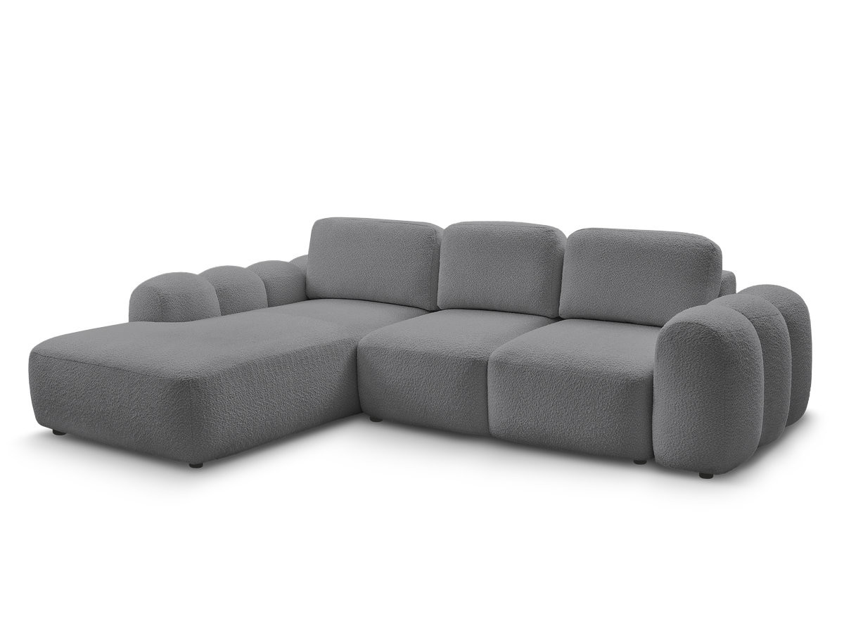 canapé d'angle convertible coffre grande méridienne montaigne tissu bouclette gekleurd gris foncé