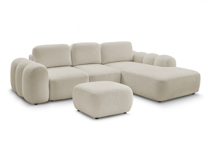 Canapé d'angle L convertible MONTAIGNE tissu bouclette avec pouf