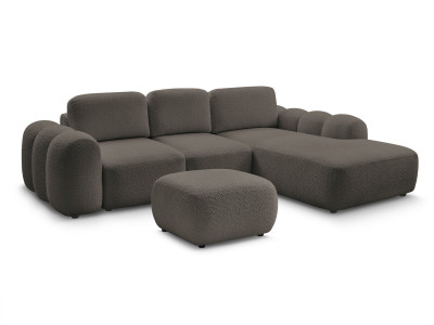 Canapé d'angle convertible coffre grande méridienne MONTAIGNE tissu bouclette avec pouf