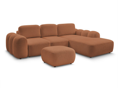 Canapé d'angle convertible coffre grande méridienne MONTAIGNE tissu bouclette avec pouf