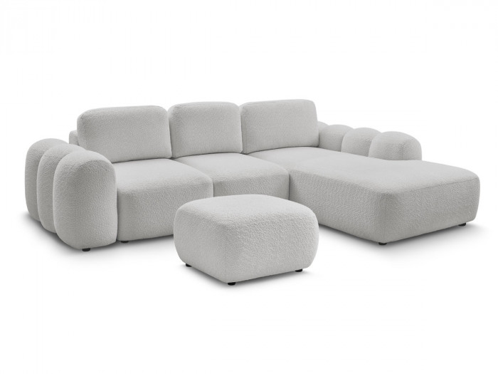 Canapé d'angle L convertible MONTAIGNE tissu bouclette avec pouf