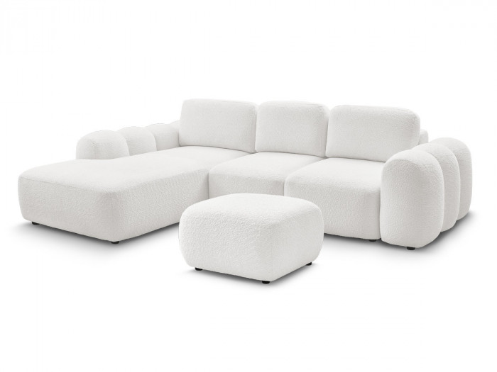 Canapé d'angle L convertible MONTAIGNE tissu bouclette avec pouf