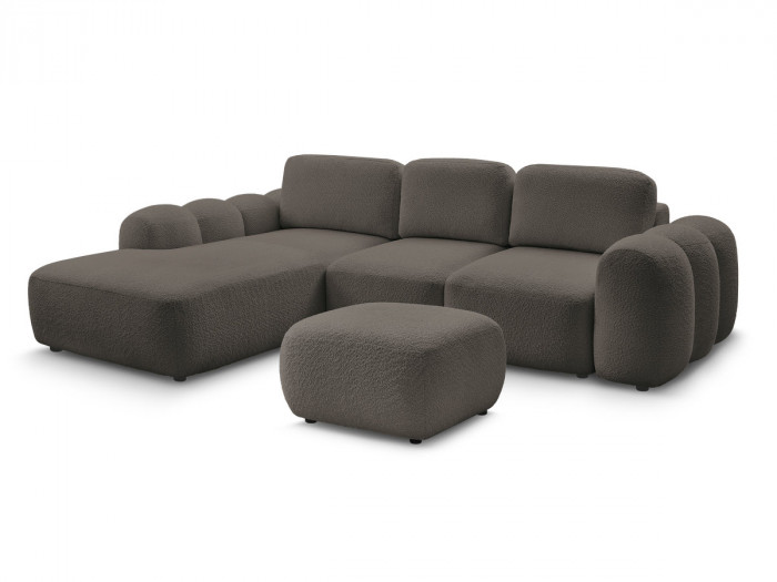 Canapé d'angle L convertible MONTAIGNE tissu bouclette avec pouf