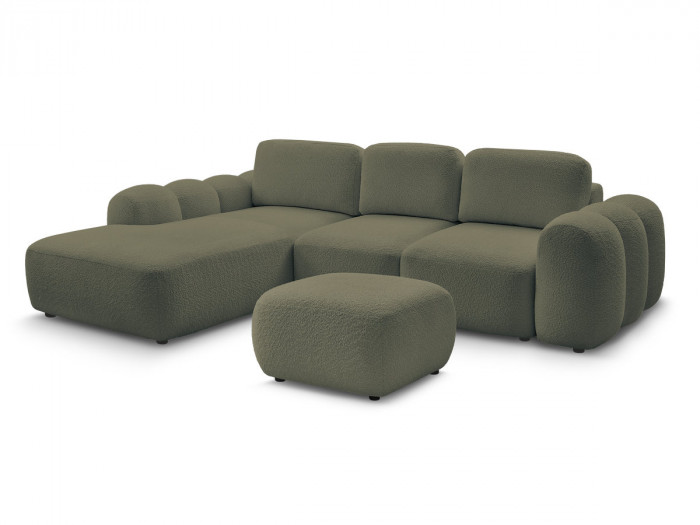 Canapé d'angle L convertible MONTAIGNE tissu bouclette avec pouf