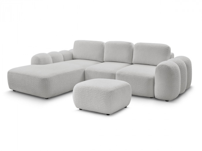 Canapé d'angle L convertible MONTAIGNE tissu bouclette avec pouf