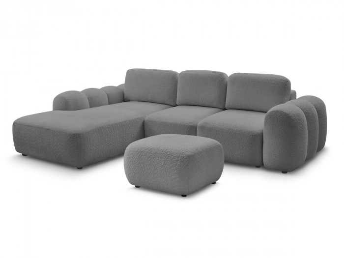 Canapé d'angle L convertible MONTAIGNE tissu bouclette avec pouf