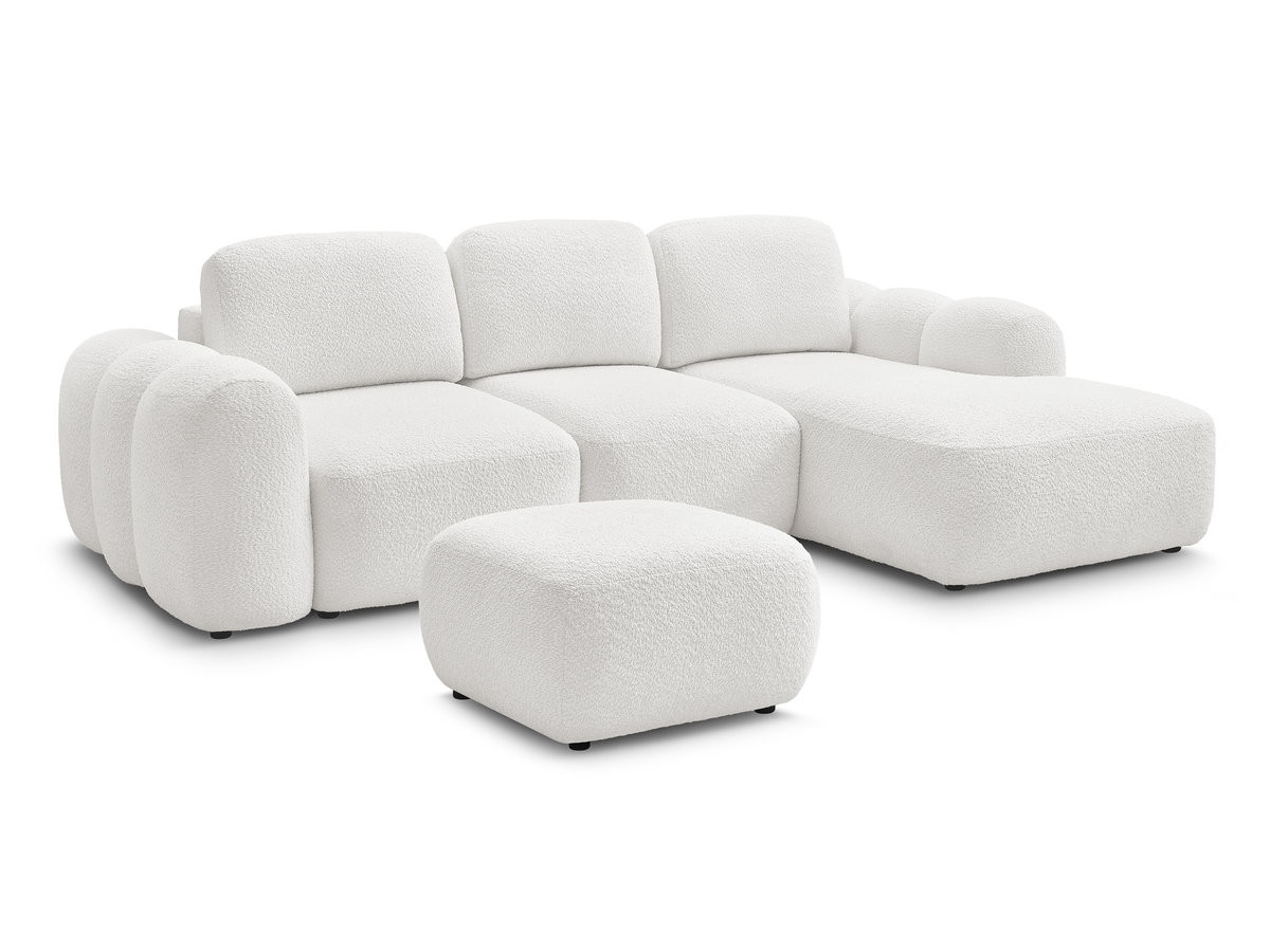 canapé d'angle convertible coffre montaigne tissu bouclette avec pouf gekleurd blanc