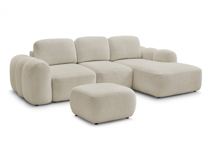 Canapé d'angle convertible MONTAIGNE tissu bouclette avec pouf