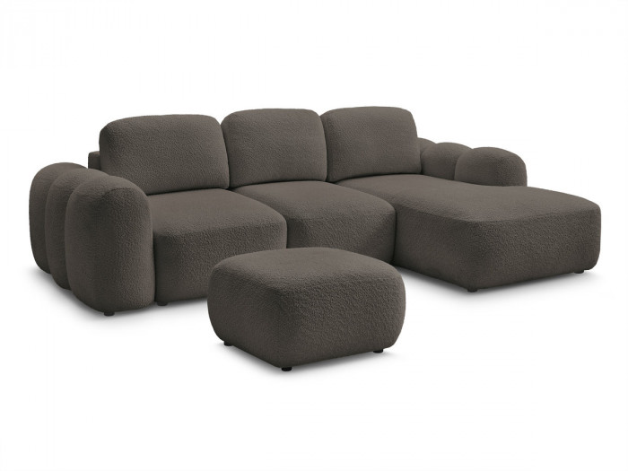 Canapé d'angle convertible coffre MONTAIGNE tissu bouclette avec pouf