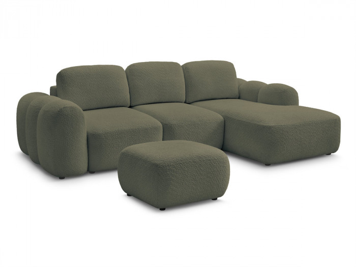 Canapé d'angle convertible MONTAIGNE tissu bouclette avec pouf