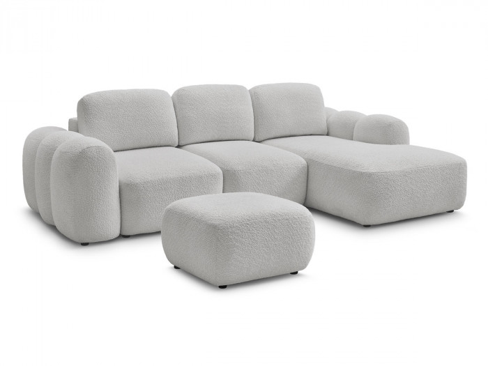Canapé d'angle convertible MONTAIGNE tissu bouclette avec pouf