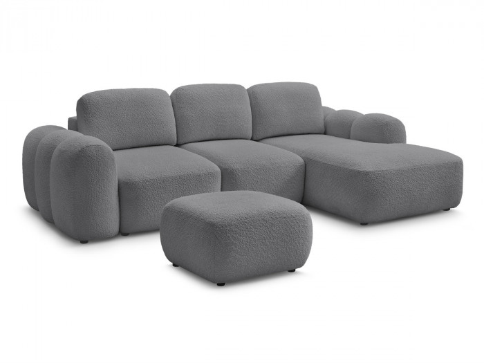 Canapé d'angle convertible MONTAIGNE tissu bouclette avec pouf