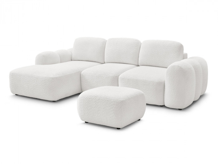 Canapé d'angle convertible MONTAIGNE tissu bouclette avec pouf