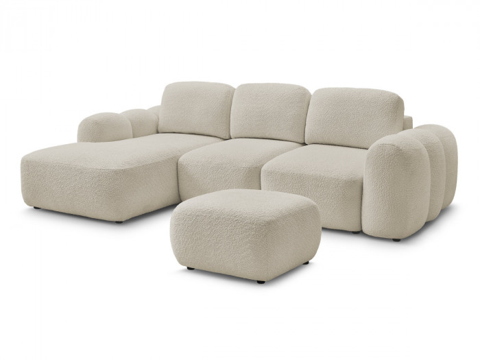 Canapé d'angle convertible MONTAIGNE tissu bouclette avec pouf