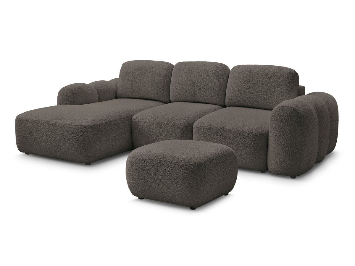 Canapé d'angle convertible coffre MONTAIGNE tissu bouclette avec pouf