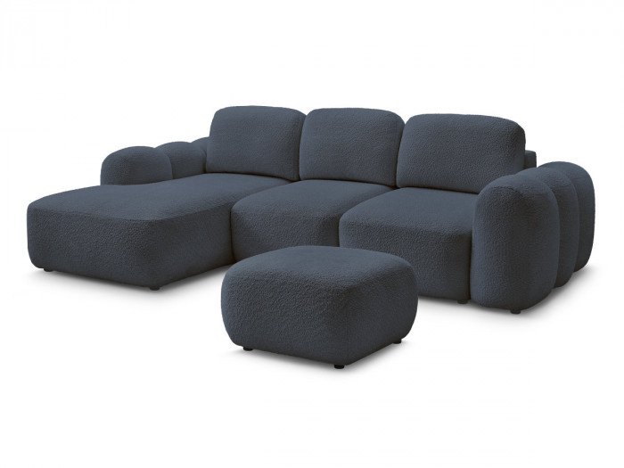 Canapé d'angle convertible MONTAIGNE tissu bouclette avec pouf