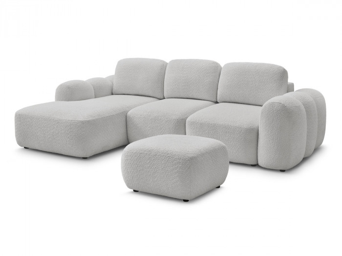 Canapé d'angle convertible MONTAIGNE tissu bouclette avec pouf