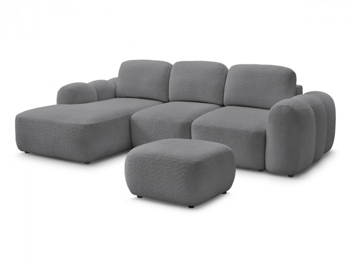 Canapé d'angle convertible MONTAIGNE tissu bouclette avec pouf