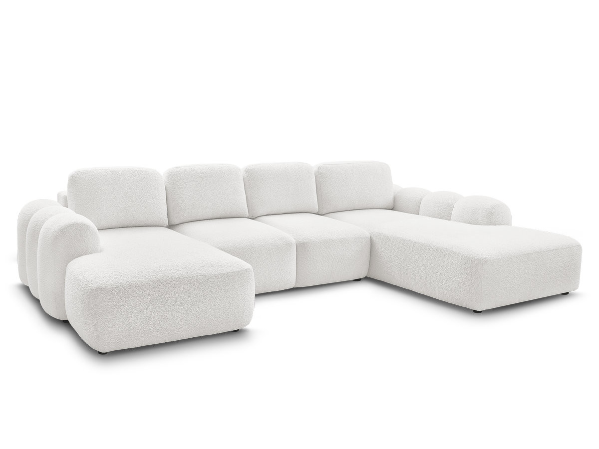 canapé panoramique convertible coffre montaigne tissu bouclette de couleur blanc