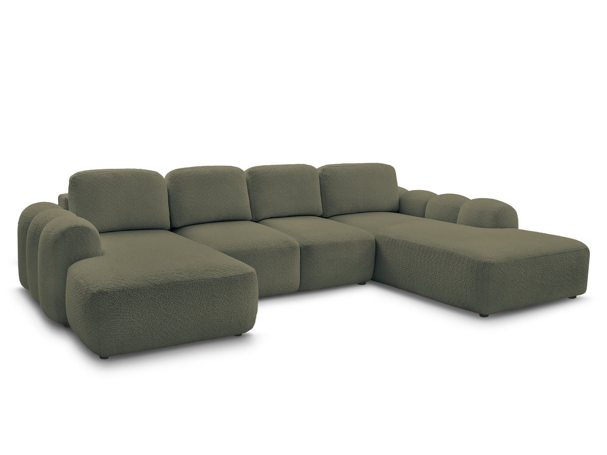 canapé panoramique convertible coffre montaigne tissu bouclette de couleur vert