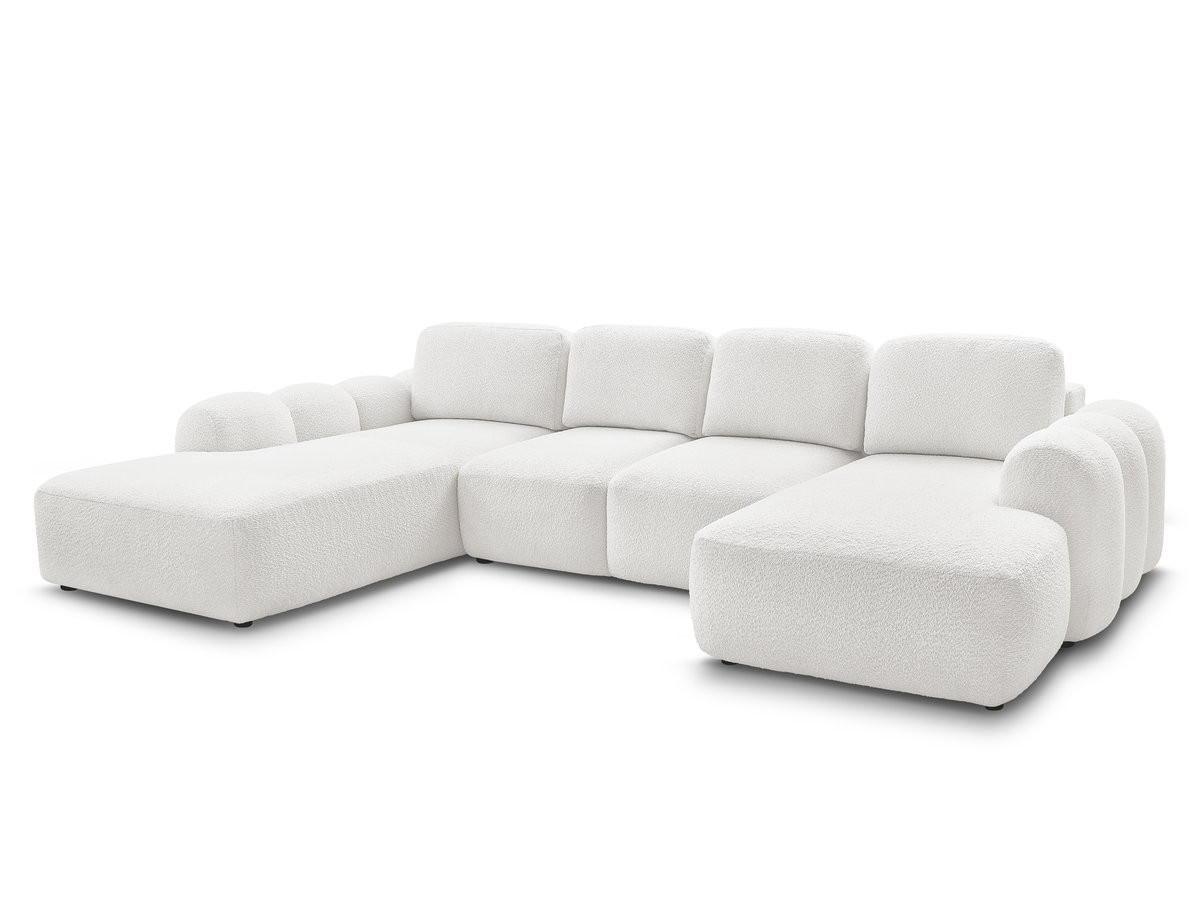 canapé panoramique convertible coffre montaigne tissu bouclette de couleur blanc