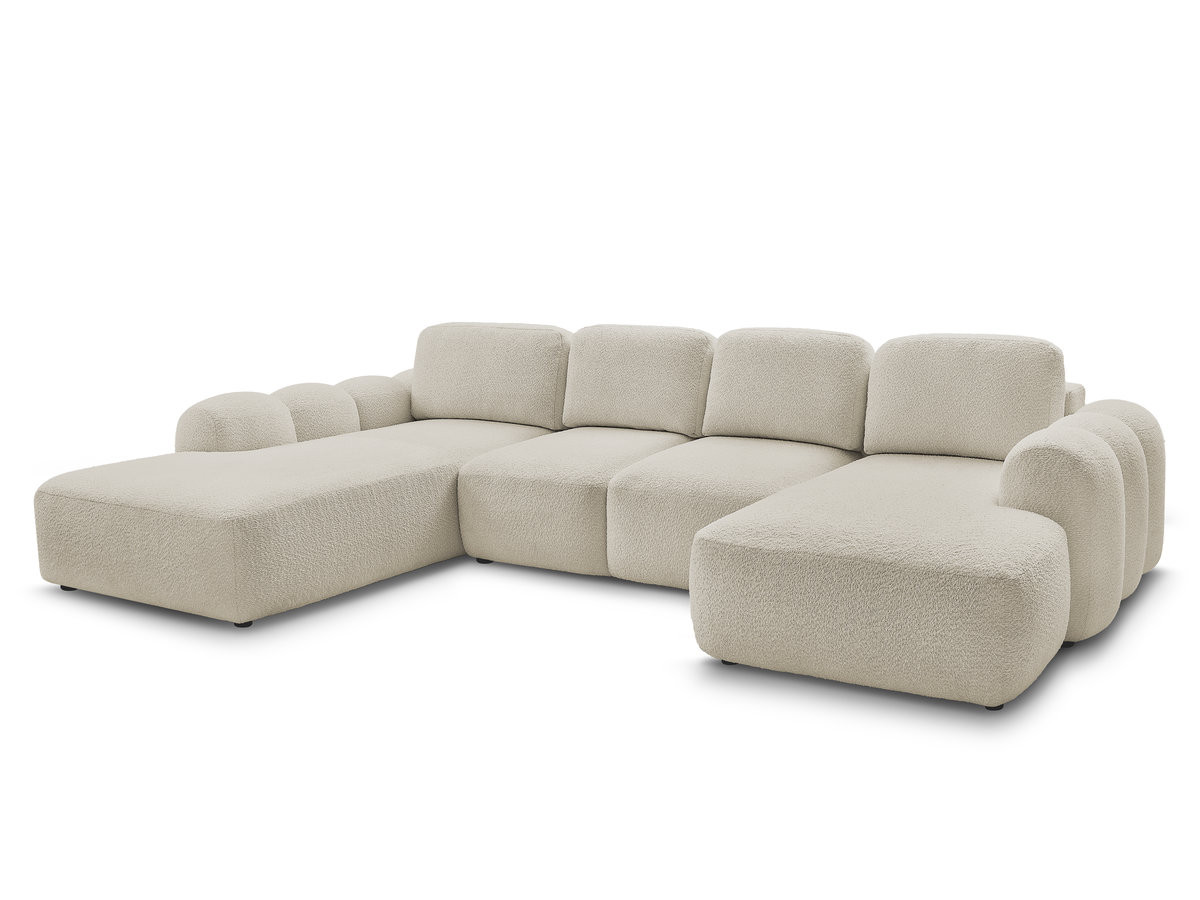 canapé panoramique convertible coffre montaigne tissu bouclette de couleur beige