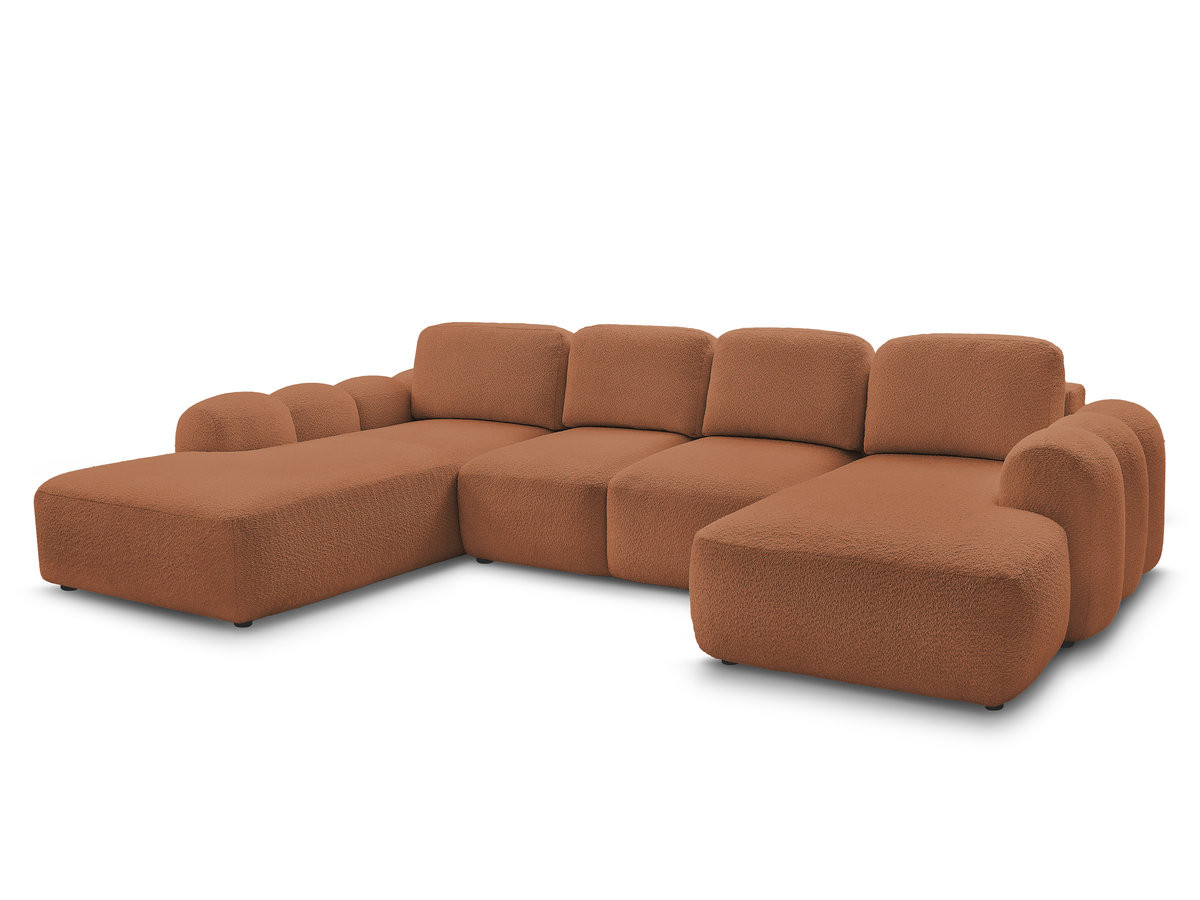 canapé panoramique convertible coffre montaigne tissu bouclette de couleur orange