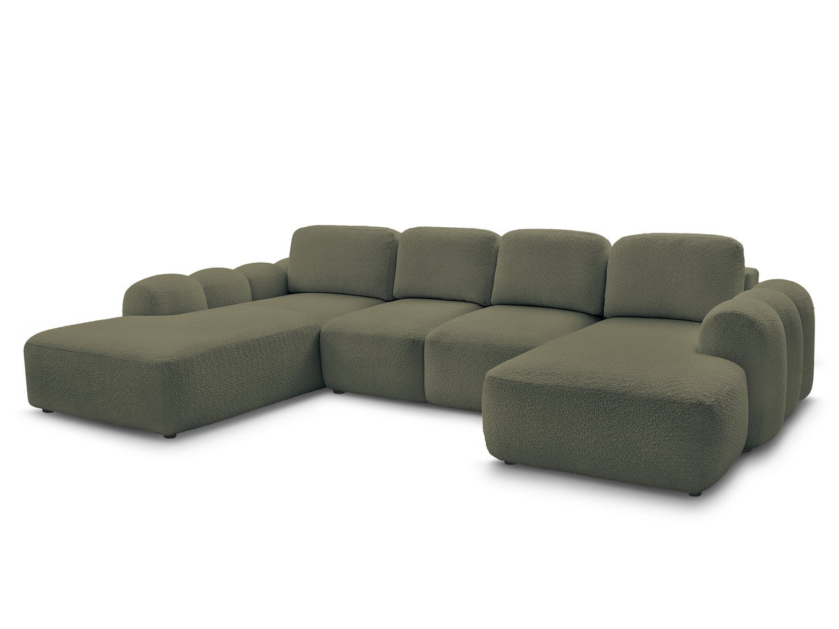 canapé panoramique convertible coffre montaigne tissu bouclette de couleur vert
