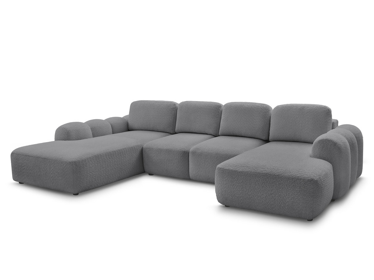 canapé panoramique convertible coffre montaigne tissu bouclette de couleur gris foncé