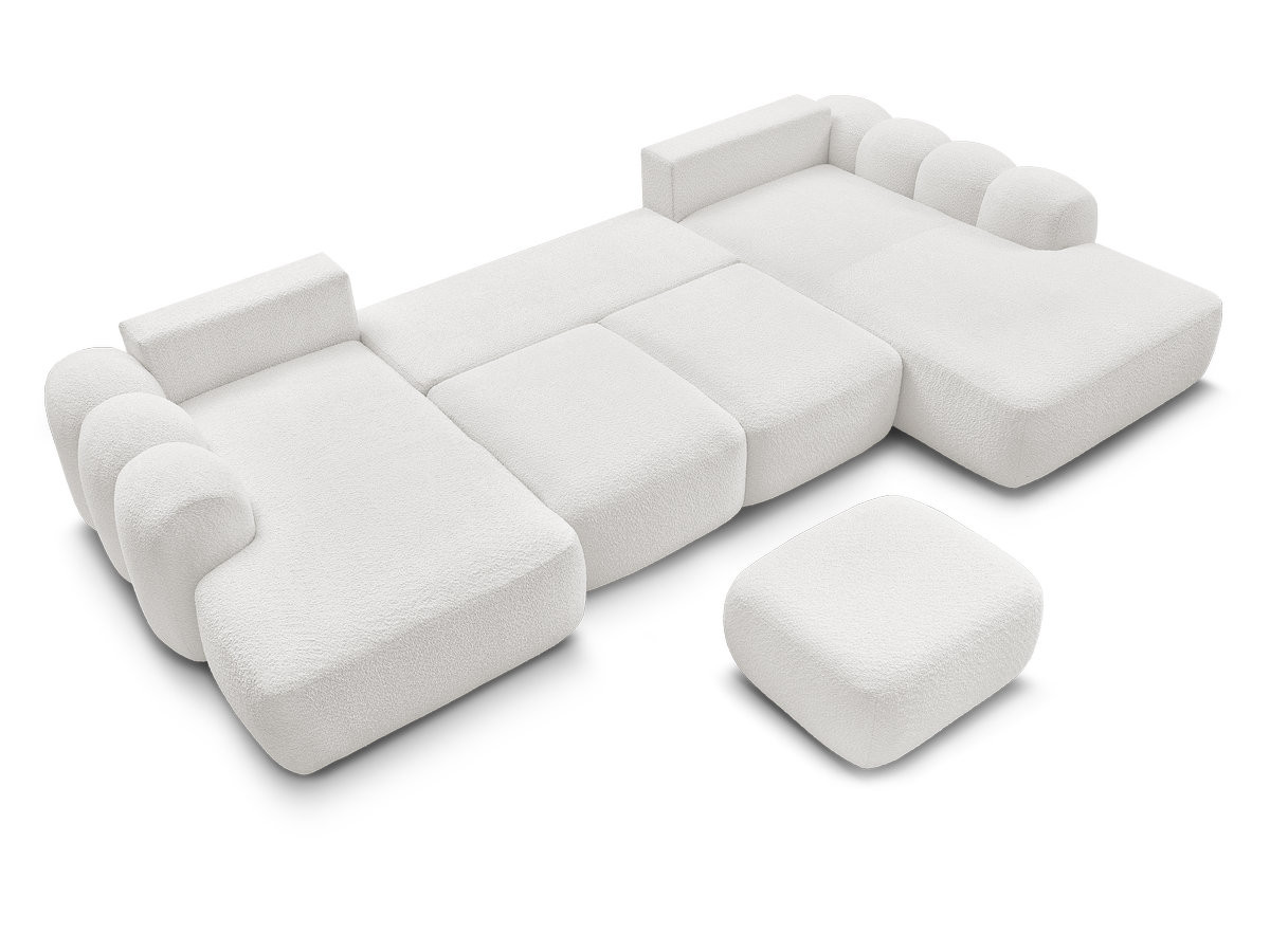 Canapé panoramique convertible coffre MONTAIGNE tissu bouclette avec pouf