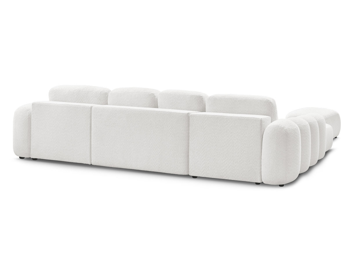 Canapé panoramique convertible coffre MONTAIGNE tissu bouclette avec pouf