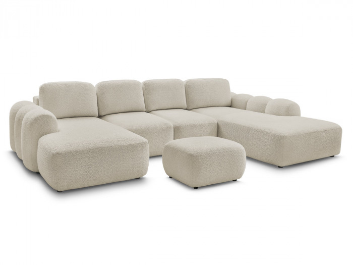 Canapé panoramique convertible MONTAIGNE tissu bouclette avec pouf