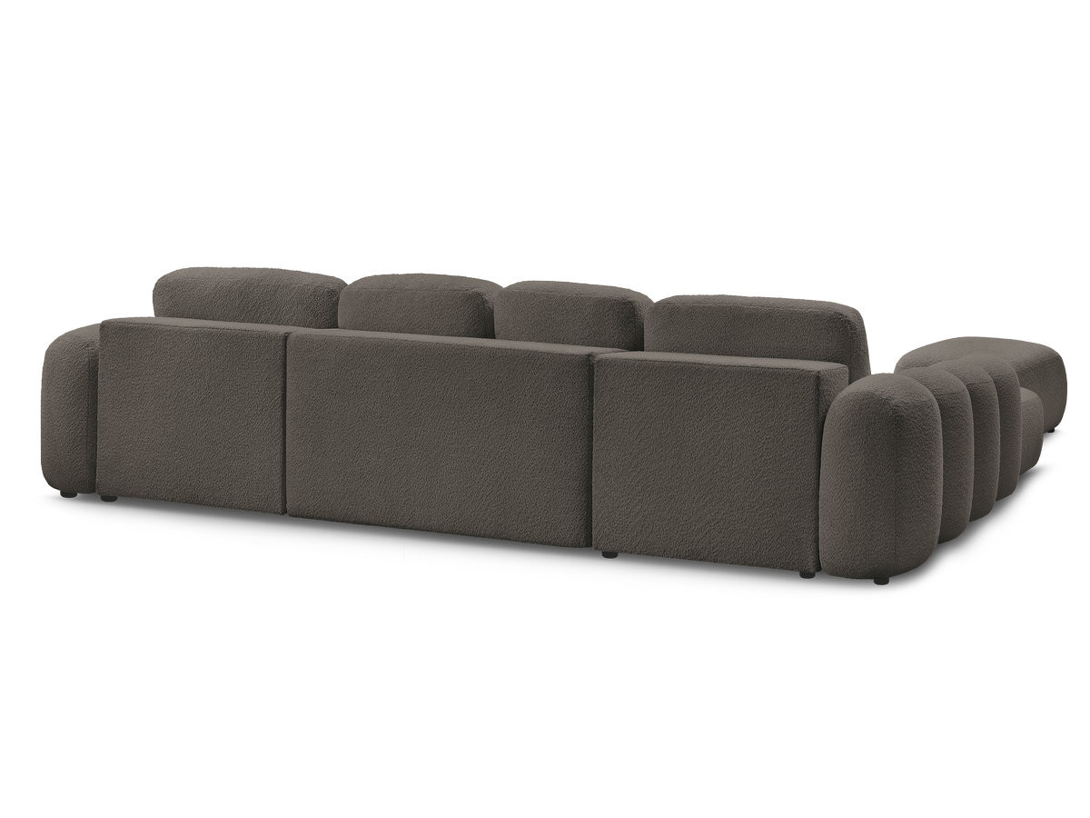 Canapé panoramique convertible coffre MONTAIGNE tissu bouclette avec pouf