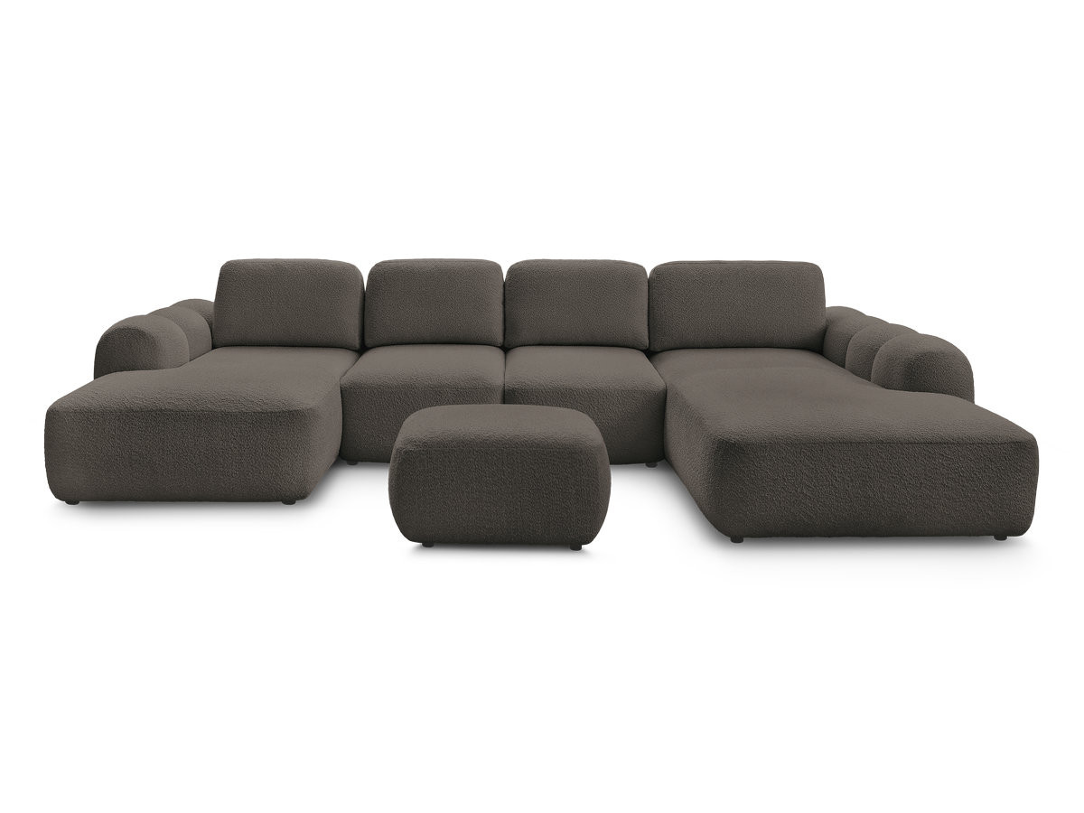 Canapé panoramique convertible coffre MONTAIGNE tissu bouclette avec pouf