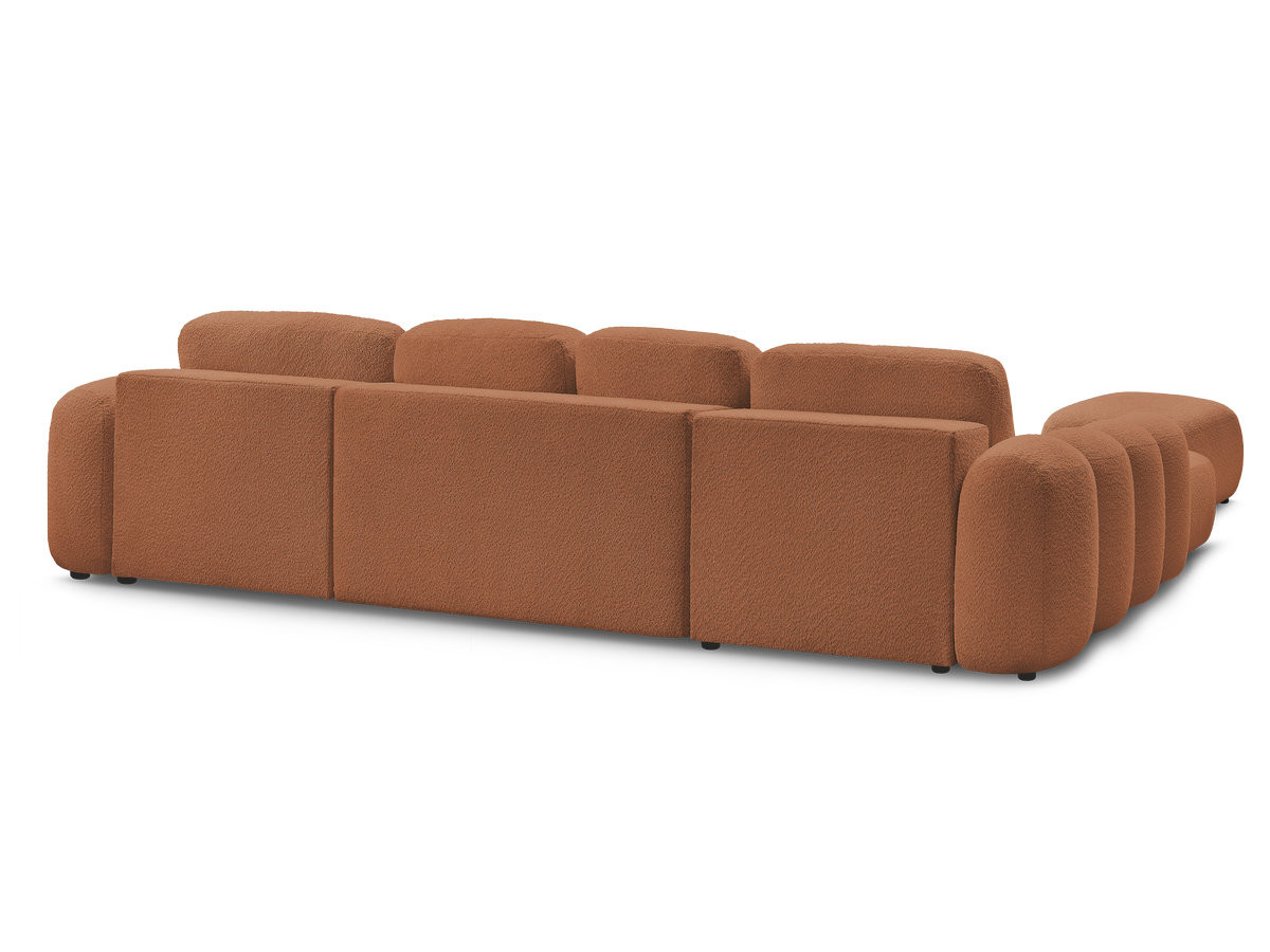 Canapé panoramique convertible coffre MONTAIGNE tissu bouclette avec pouf