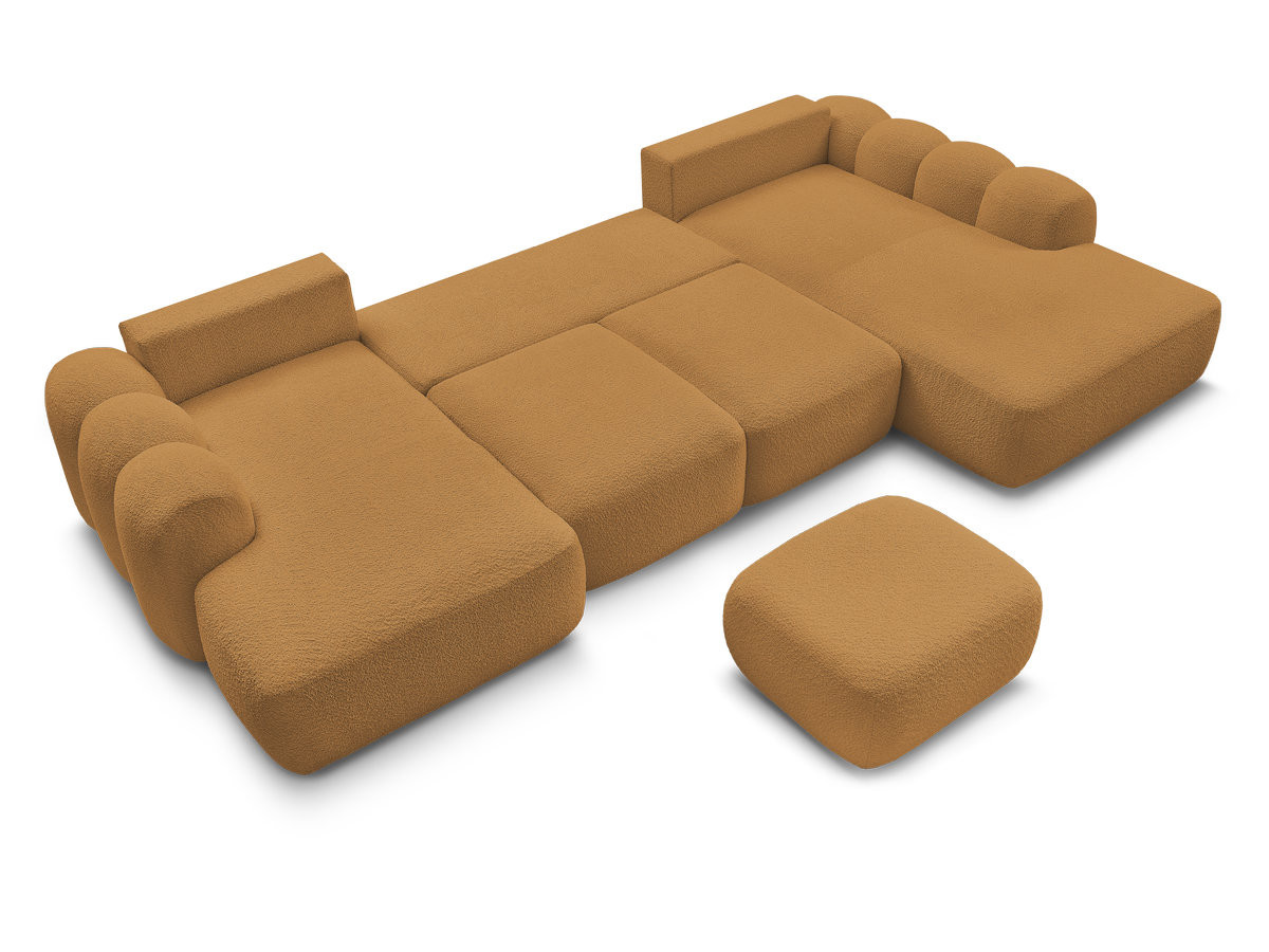 Canapé panoramique convertible coffre MONTAIGNE tissu bouclette avec pouf