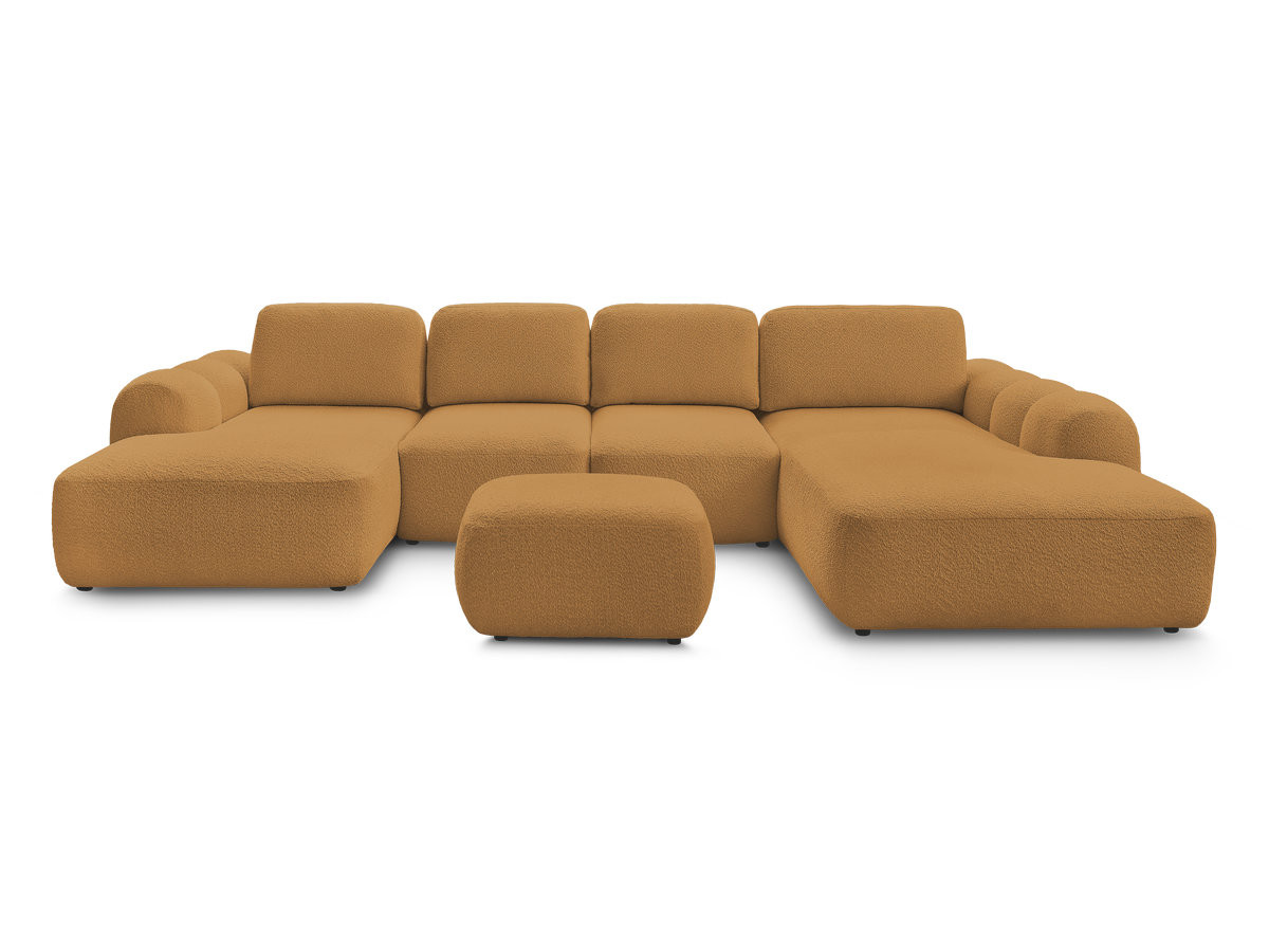 Canapé panoramique convertible coffre MONTAIGNE tissu bouclette avec pouf